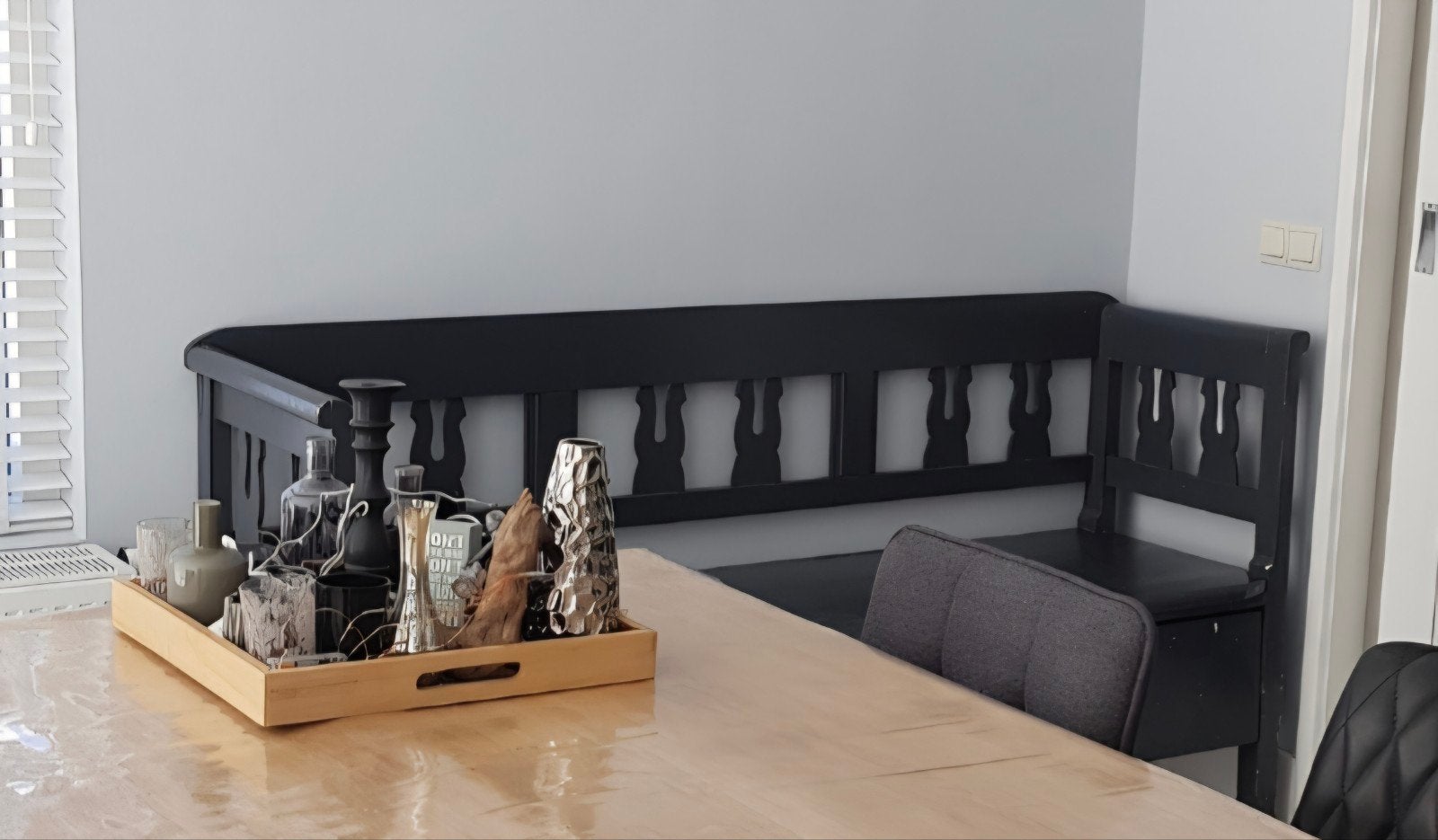 Brocante houten bankje met lade, 172 cm breed, Ophalen
