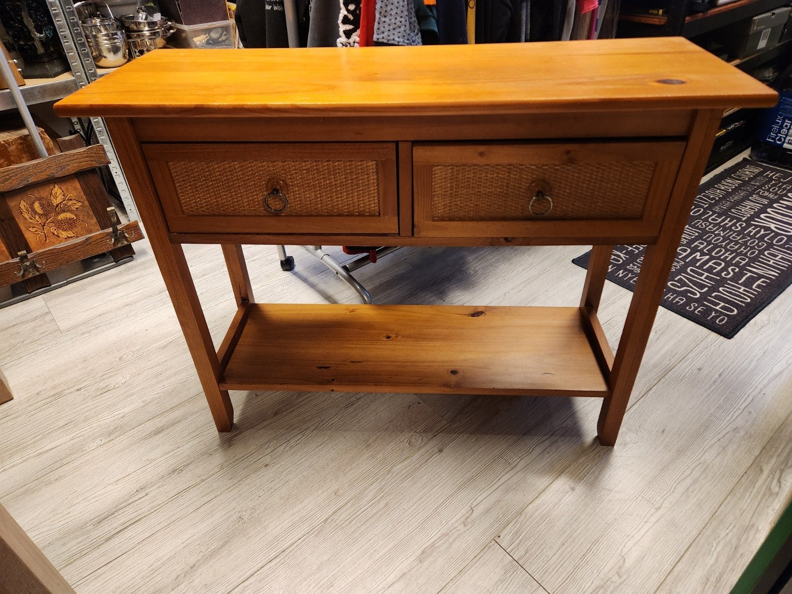 Houten sidetable met lades en rieten fronten, Ophalen, Gebruikt, Landelijk, Rechthoekig