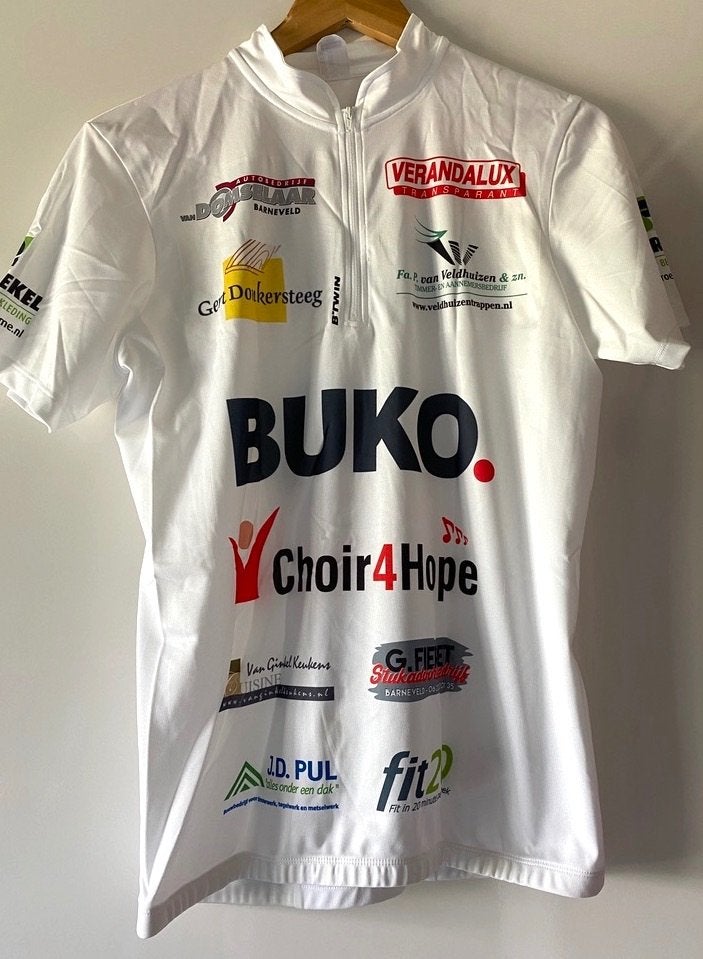Wit fietsshirt korte mouwen. Maat M, Ophalen of Verzenden, Zo goed als nieuw, Bovenkleding, Heren