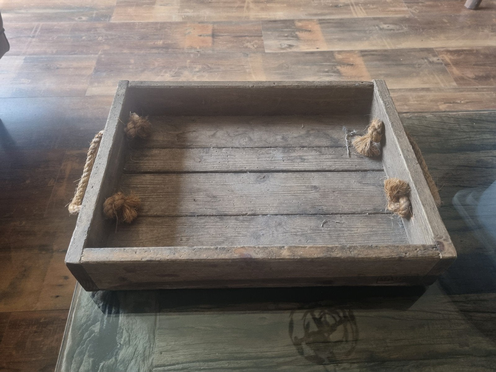 Te koop houten dienblad met touw, Ophalen, Zo goed als nieuw, Rechthoekig, Hout
