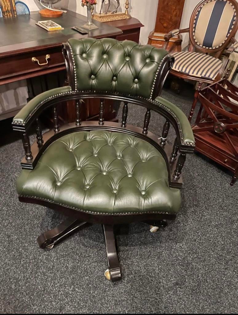Groene leren Captainchair - in hoogte verstelbaar, Ophalen