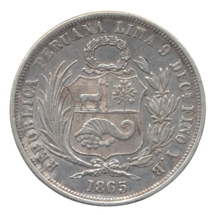 Peru 1/2 Sol 1865, Ophalen of Verzenden, Zuid-Amerika, Losse munt, Zilver