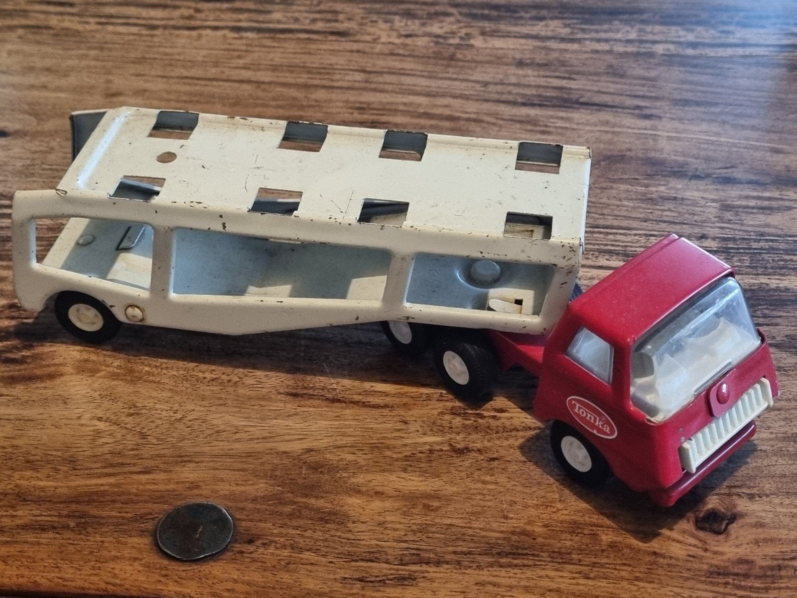 Vintage Tonka Speelgoed Vrachtwagen met Oplegger, Verzamelen, Ophalen of Verzenden, Gebruikt