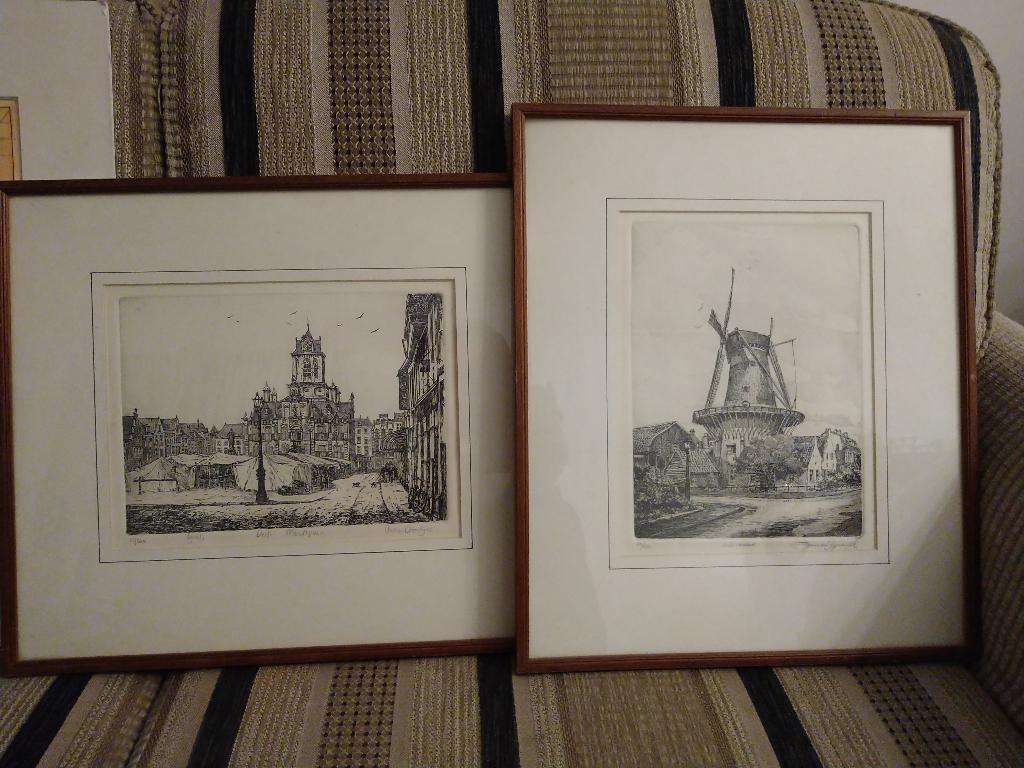 delft marktplein en oude molen, Antiek en Kunst, Ophalen of Verzenden, Ets