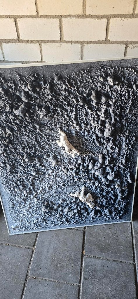 3D Kunstwerk: Astronauten op de Maan, Ophalen, Overig onderwerp, Met textuur, Gemengde techniek
