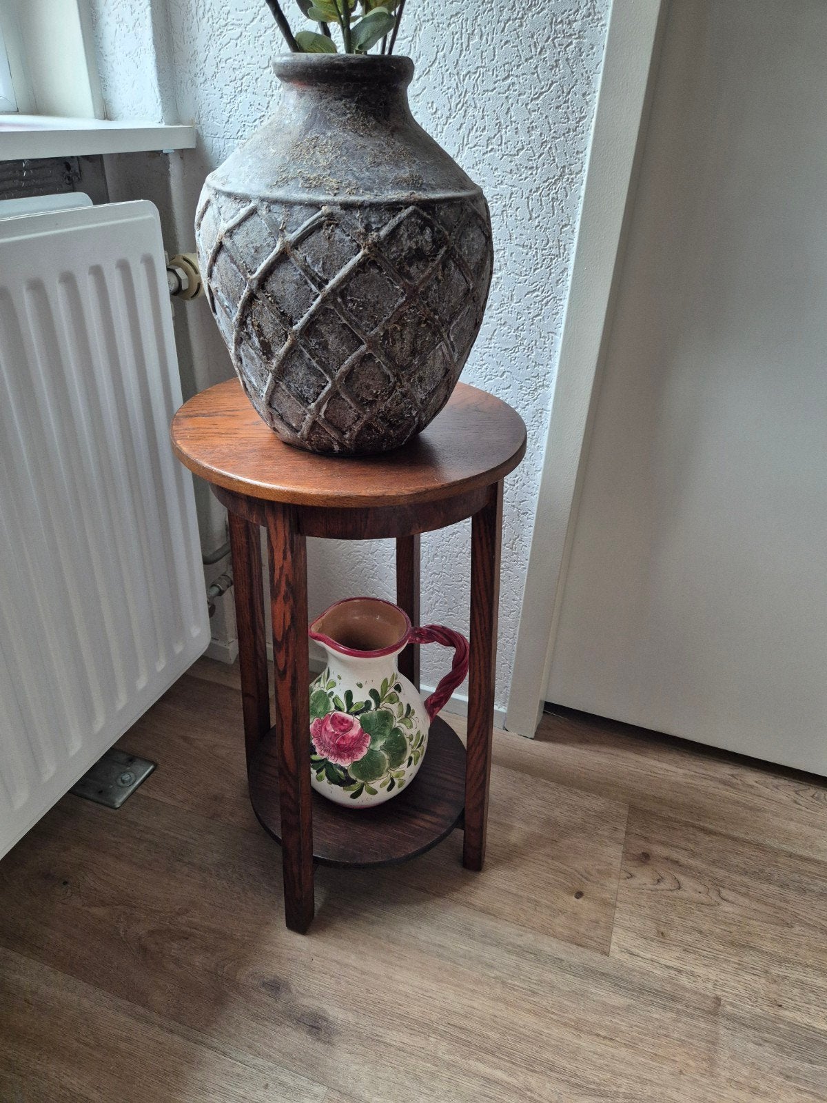 vintage bijzettafeltje planten tafeltje, Ophalen, Minder dan 55 cm, Gebruikt, Rond