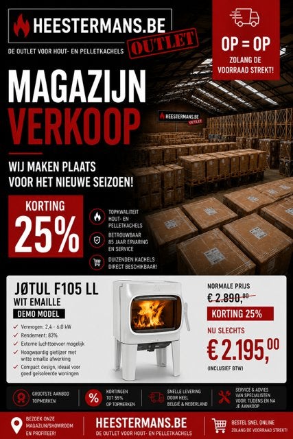 SHOWROOM MODEL JOTUL F105 LL WITTE EMAILLE, Ophalen of Verzenden, Vrijstaand, Hout, Nieuw