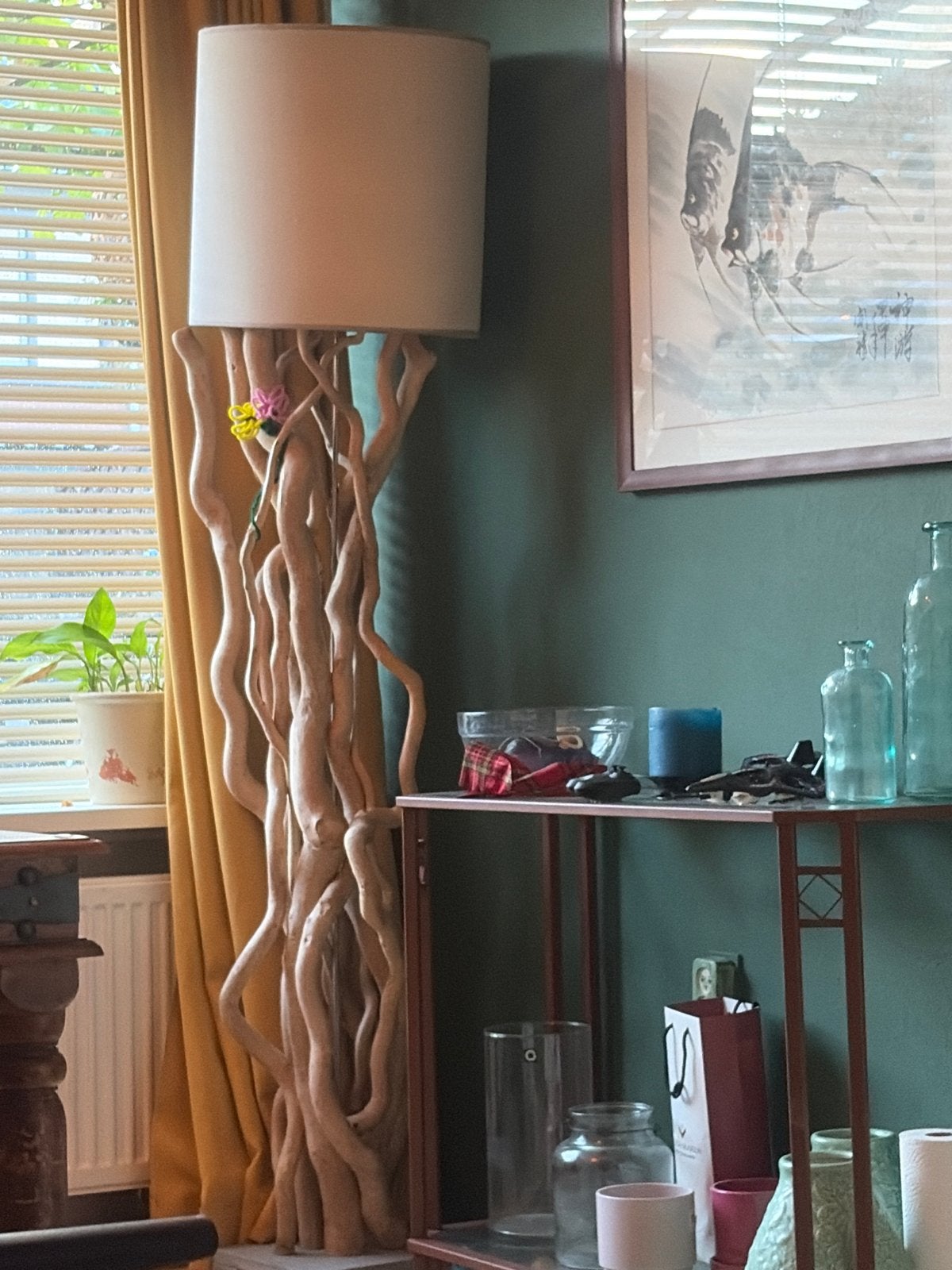 Unieke Boomstam Lamp met Zware Voet - Zo goed als nieuw, Huis en Inrichting, Ophalen, E27 (groot), Zo goed als nieuw, 150 tot 200 cm