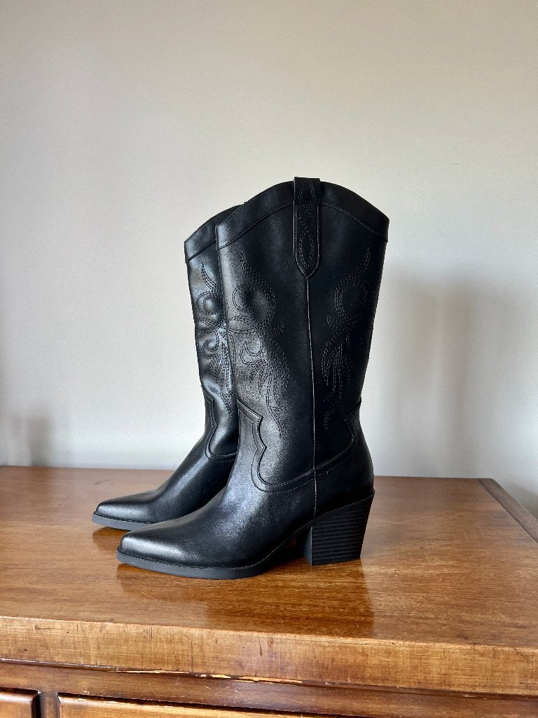 Nieuw: zwarte leren western laarzen maat 37; merk Deabused, Kleding | Dames, Hoge laarzen, Deabused, Zwart, Nieuw