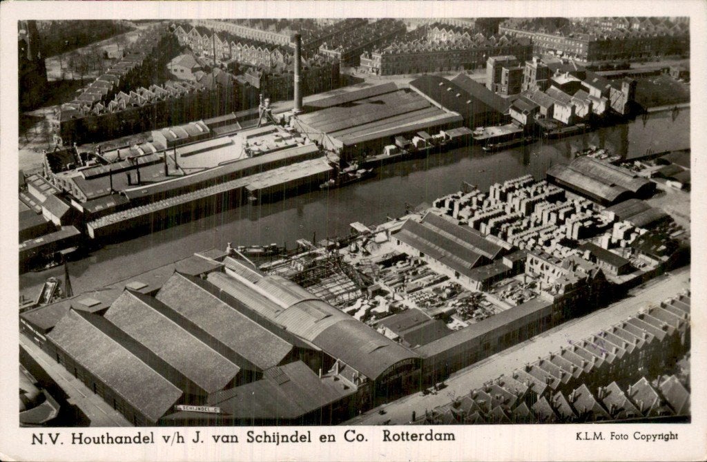 Rotterdam - Houthandel J. van Schijndel - Aerofoto, Ophalen of Verzenden, 1960 tot 1980, Gelopen, Zuid-Holland