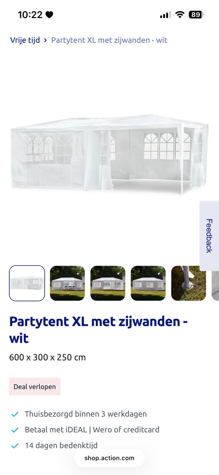 Partytent 3x6 meter (tot vrijdag gereserveerd), Ophalen, Opvouwbaar, Partytent, Minder dan 4 meter