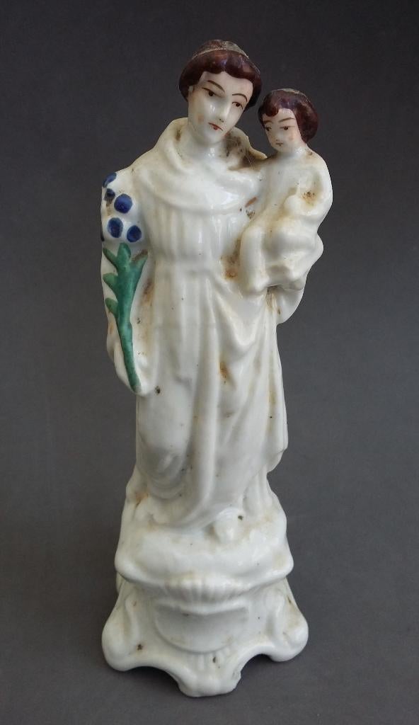 Om 1850 Porseleinen Heilige Sint Antonius met Kind Beeld, Ophalen of Verzenden