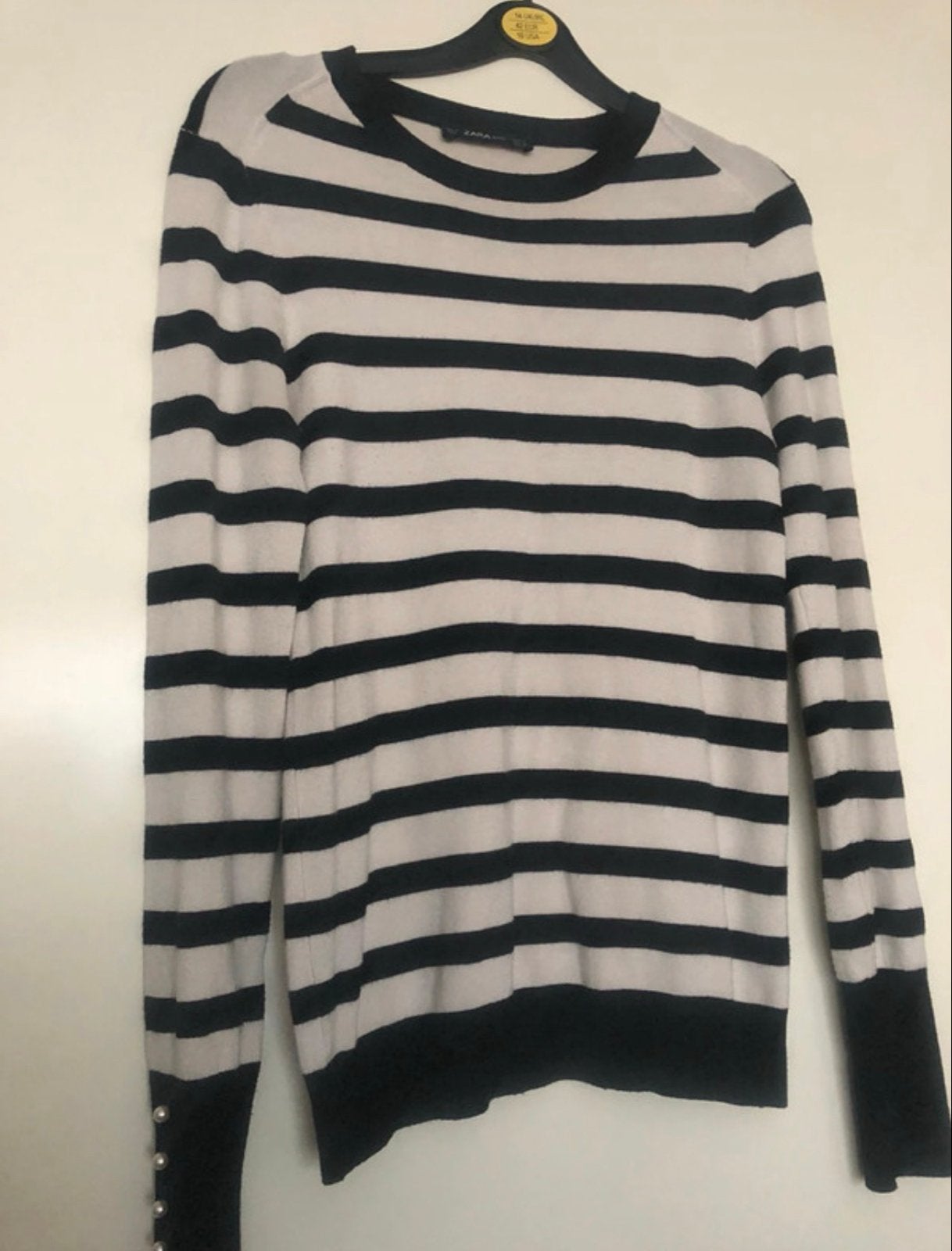 Zara gestreepte trui met parels op de mouwen maat S, Ophalen of Verzenden, Gedragen, Maat 36 (S), Zwart