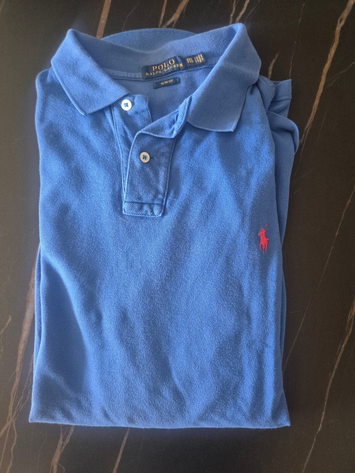 Polo Ralph Lauren Slim Fit Polo - Blauw, Ophalen, Polo Ralph Lauren, Gedragen, Maat 48/50 (M)