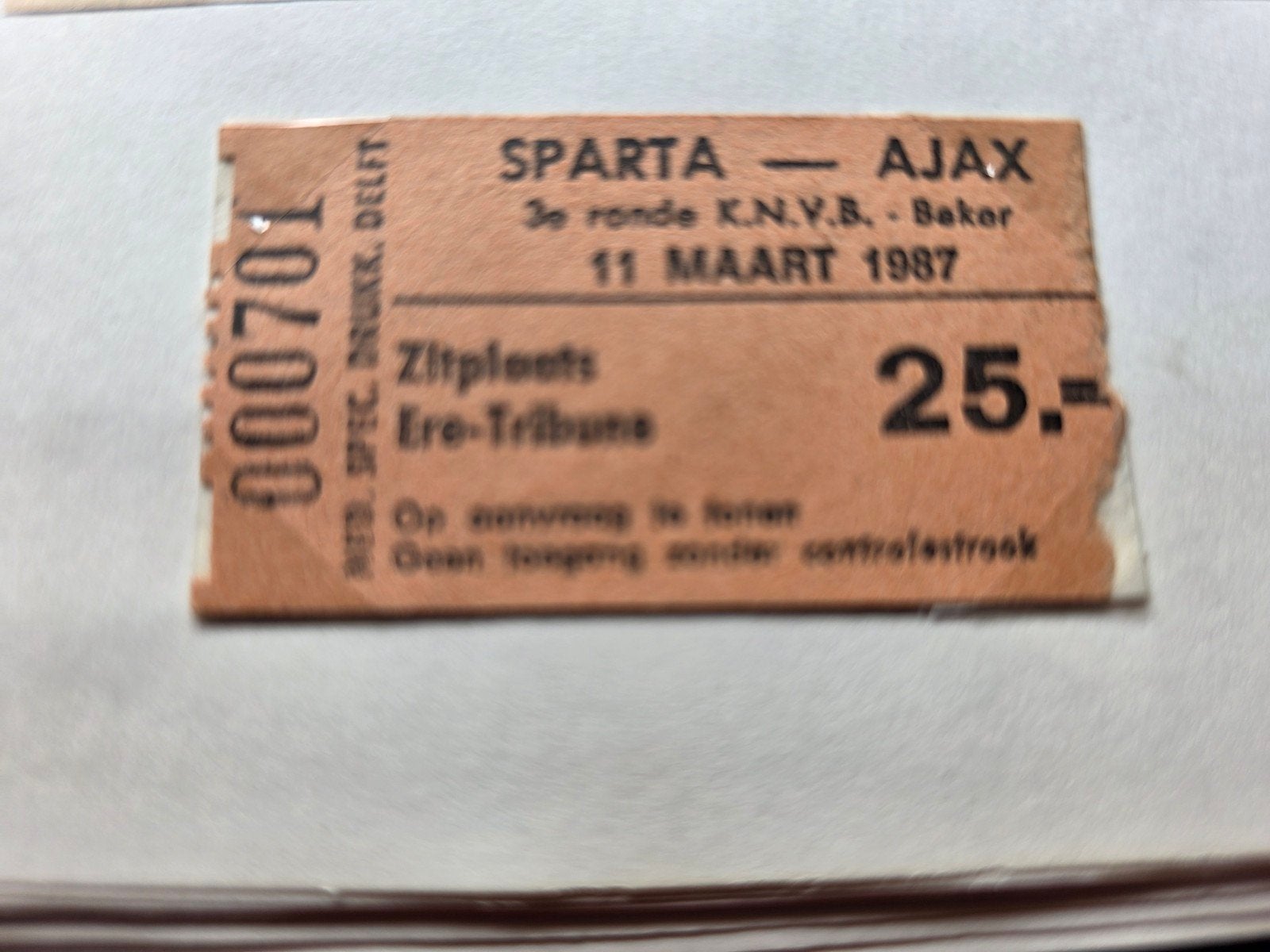 Voetbalticket  Sparta-Ajax  0-0., Tickets en Kaartjes, Eén persoon, April