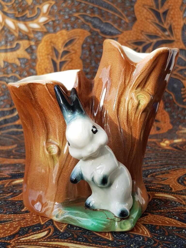 Oud Hornsea vaasje uit Engeland als boom en konijn 10,3 cm., Ophalen of Verzenden