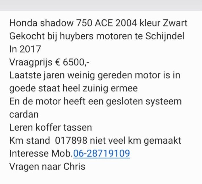 Prachtige motor, Particulier