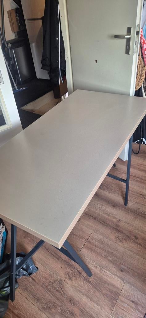 IKEA LINNMON Bureau (120x60) met zwarte schragen, Ophalen, Gebruikt, 120 cm, Hout