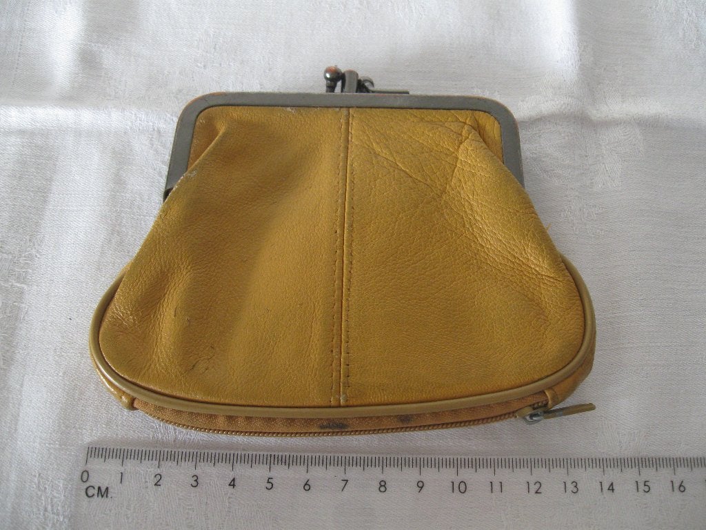 Dubbel leren knip beugel portemonnee vintage retro, Sieraden, Tassen en Uiterlijk, Portemonnees, Ophalen of Verzenden, Gebruikt