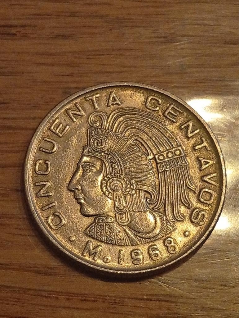 Zeldzame Mexicaanse 50 Centavos munt uit 1968, Ophalen of Verzenden, Zuidoost-Azië