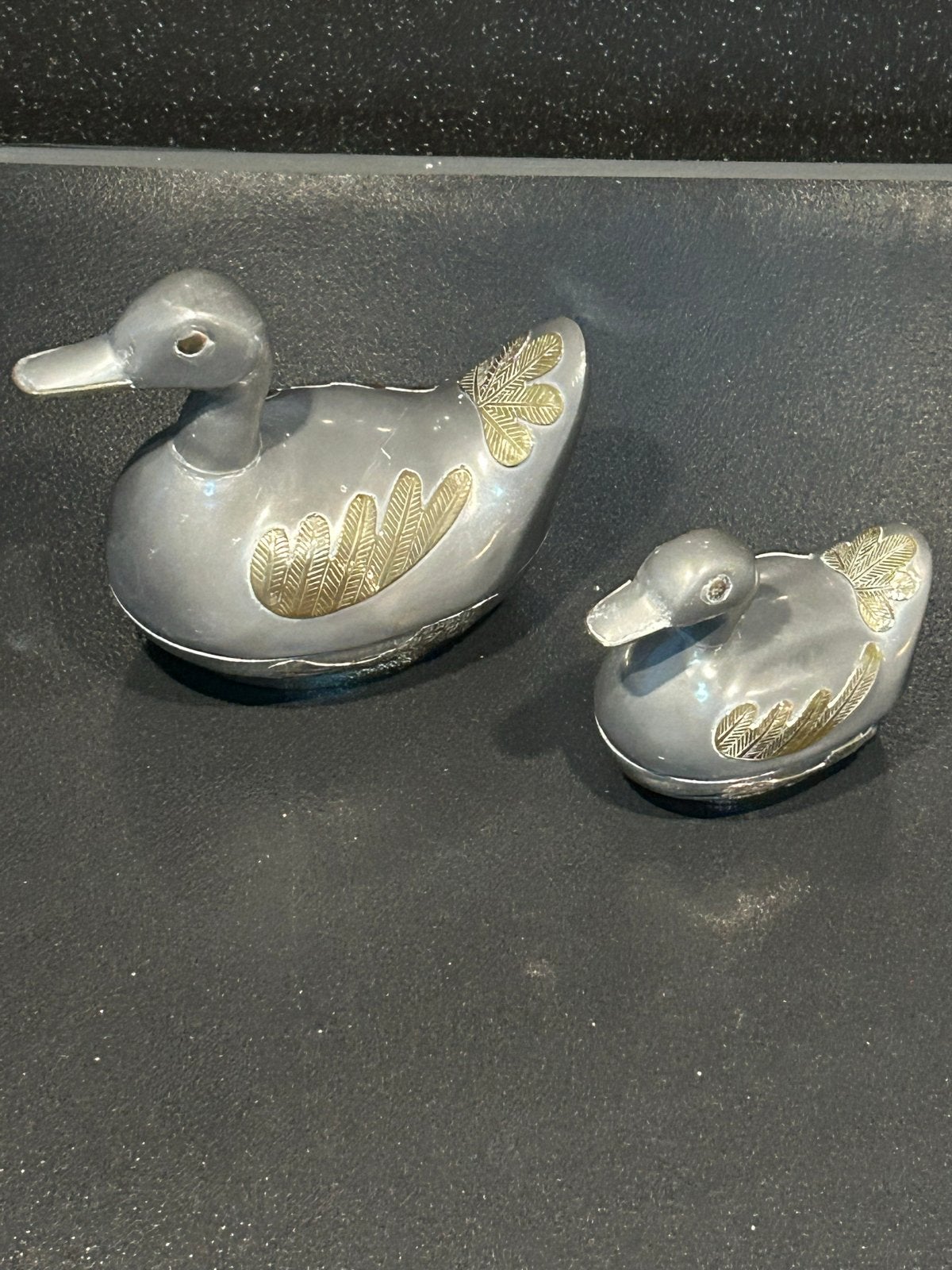 Set van 2 vintage metalen eenden beeldjes, Ophalen of Verzenden