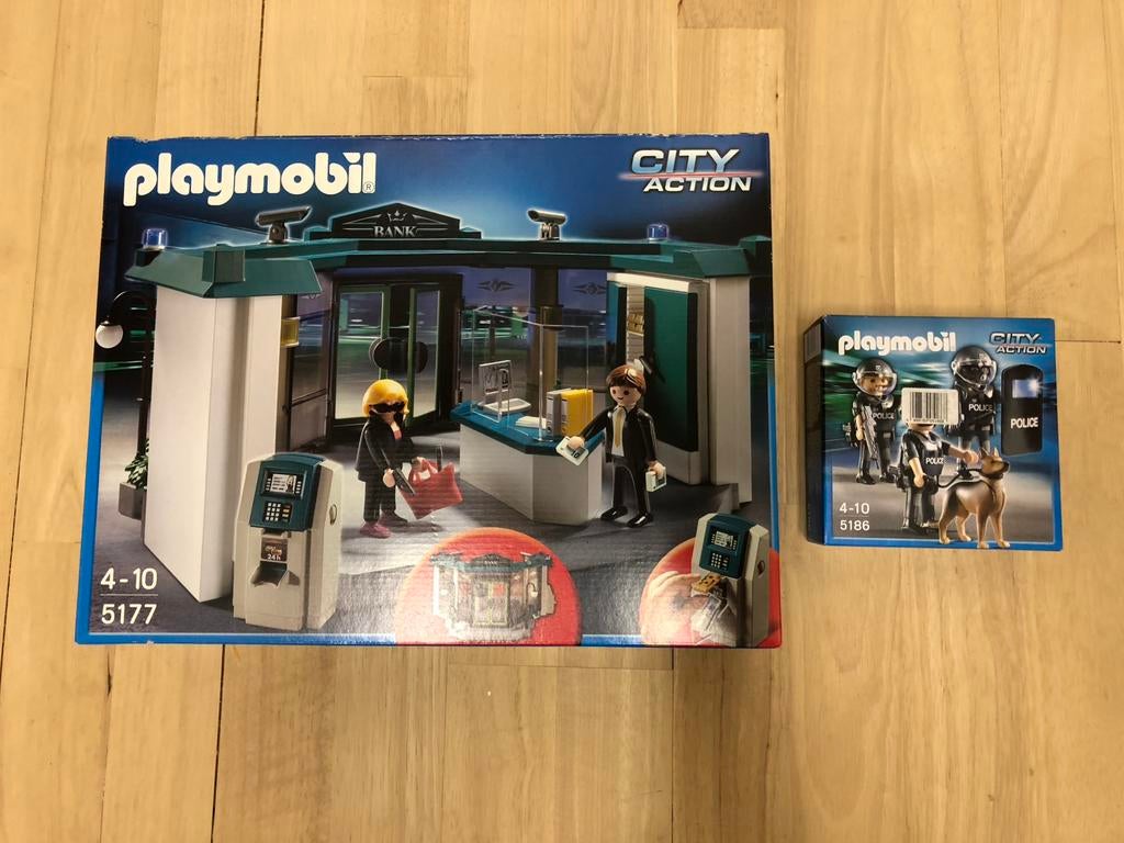 Playmobil set 5177 en 5186 - bankoverval - compleet met doos, Ophalen of Verzenden, Zo goed als nieuw