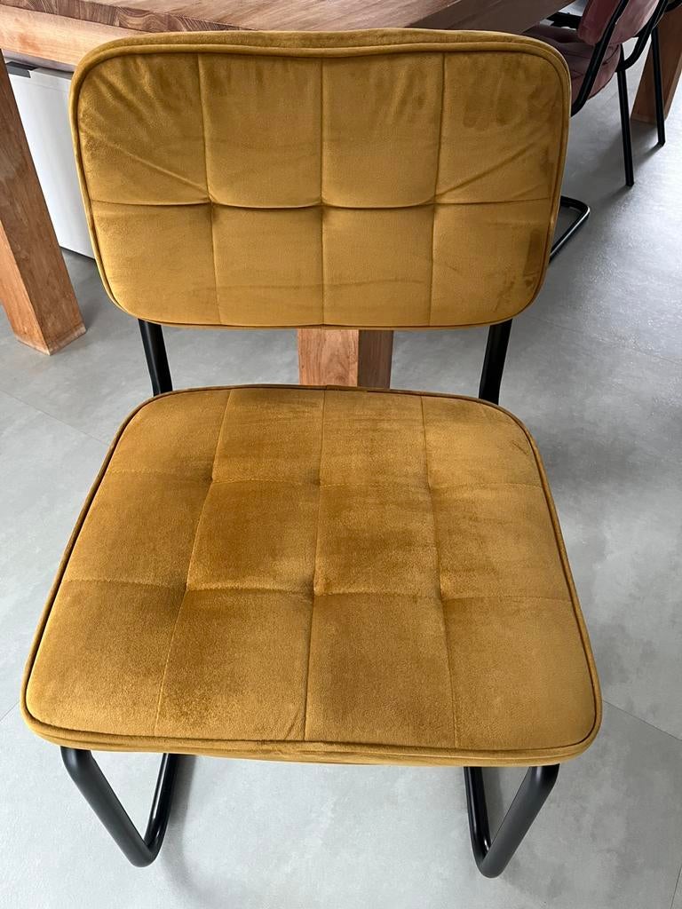 Eettafel stoel buisframe velvet Kick Ivy mosterdgeel goud, Huis en Inrichting, Stoelen, Ophalen, Zo goed als nieuw, Zwart, Stof