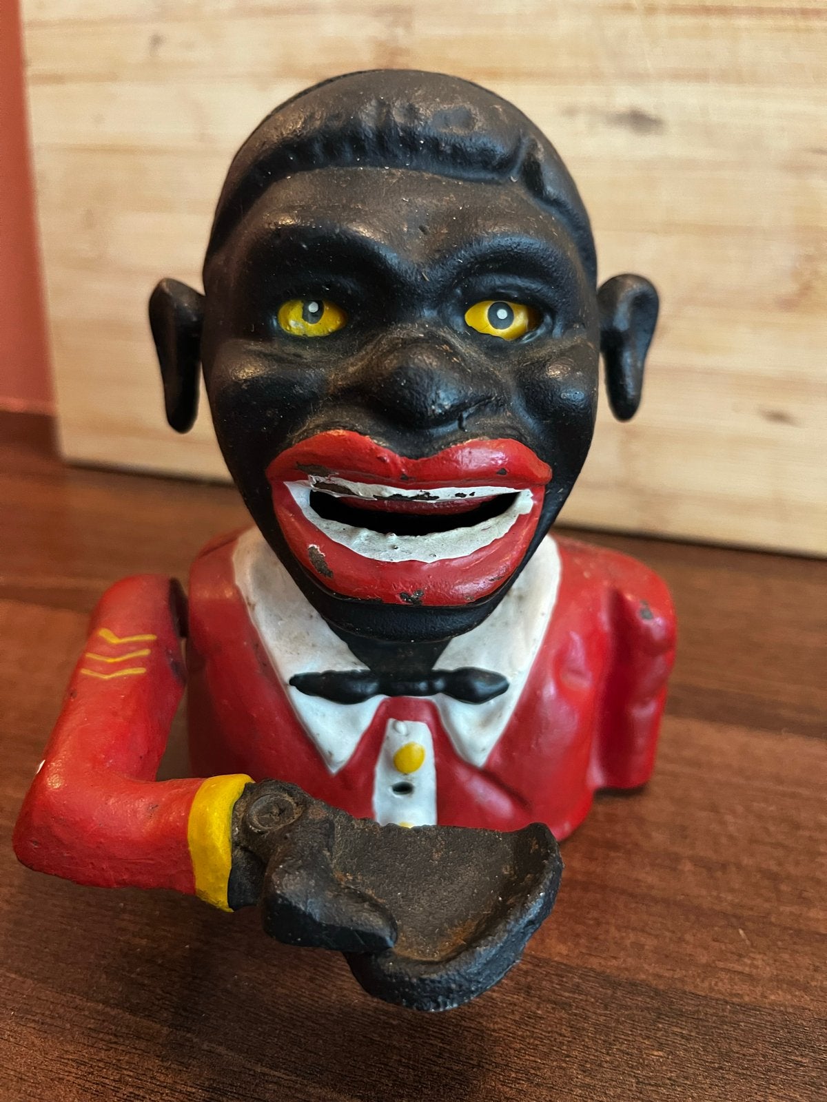 Antieke spaarpot 'Jolly Nigger Bank' gietijzer, Ophalen of Verzenden, Gebruikt