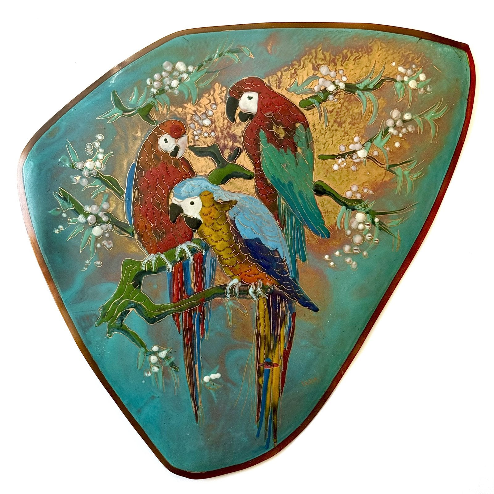 Wantplaat emaille papegaaien, Ophalen of Verzenden