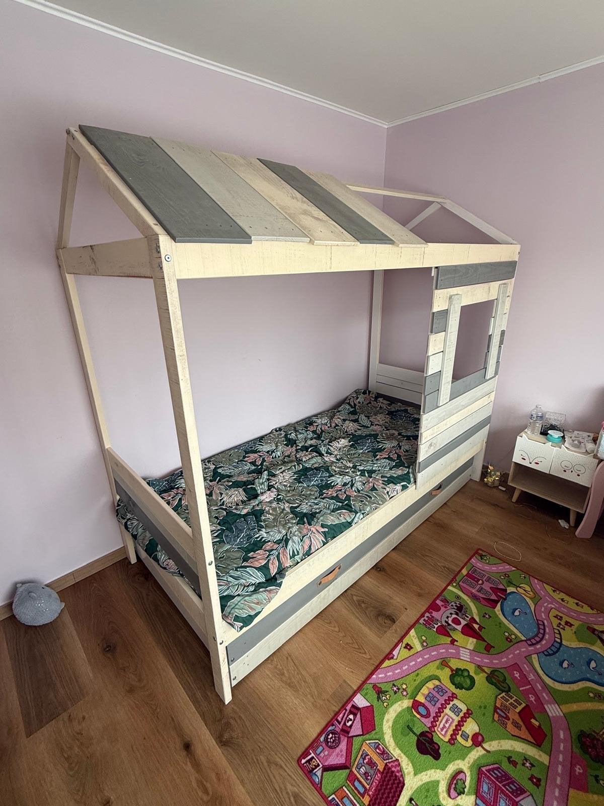 Uniek kinderbed huisje van steigerhout met lades, Ophalen, Gebruikt, 90 cm, Steigerhout