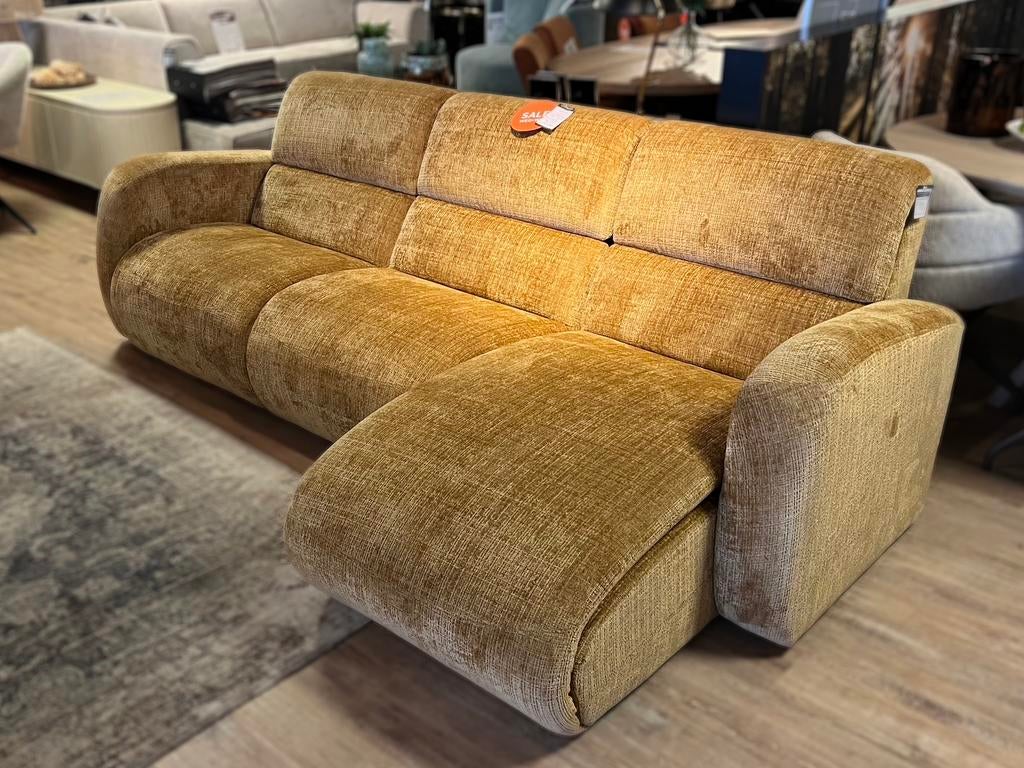 SEVN 3-zits bank met longchair 265 x 145 Oker, Ophalen of Verzenden, Zo goed als nieuw, Stof, Retro