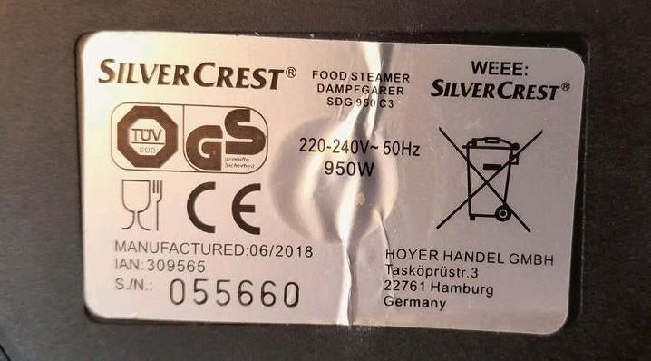 Silvercrest stoomkoker Onderdelen -, Ophalen
