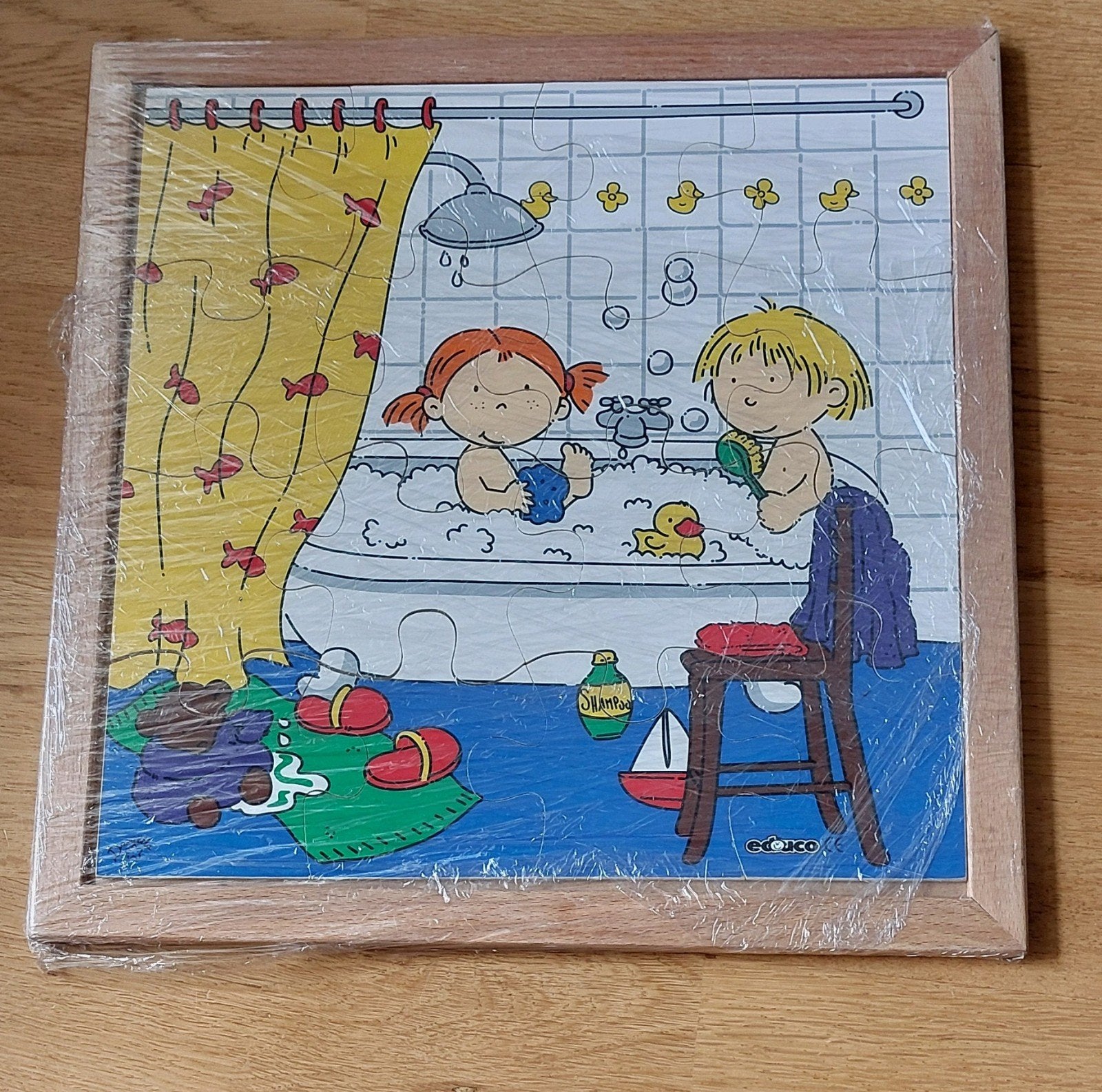 Educo houten puzzel 16 stukjes samen in bad, Ophalen of Verzenden, 10 tot 50 stukjes, Zo goed als nieuw, 6 maanden tot 2 jaar