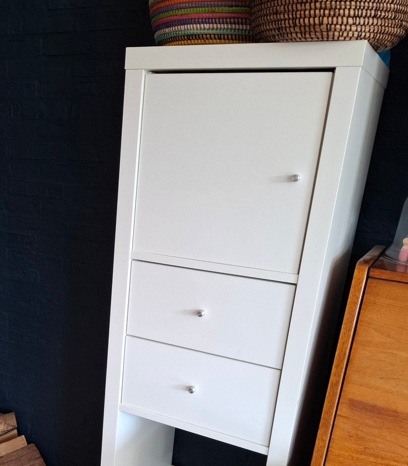 Ikea KALLAX 2 inzet lades en een inzet deur - zijdeglans wit, Ophalen, Zo goed als nieuw