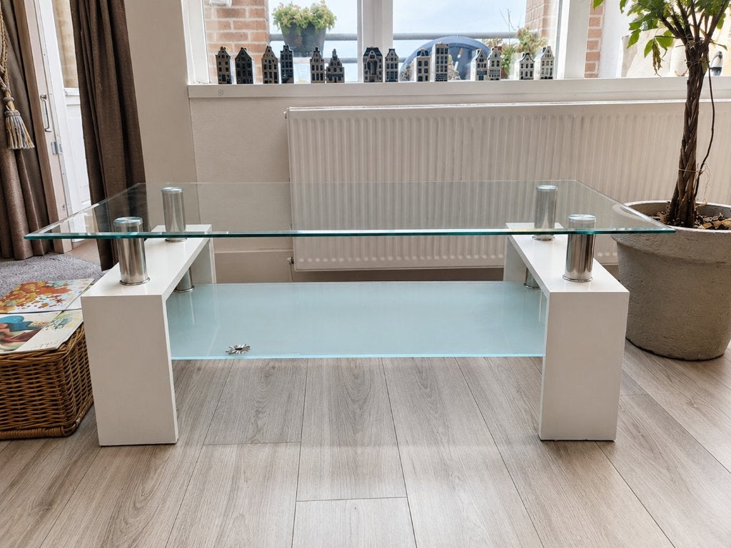 Glazen salontafel met onderblad – 110 x 61 cm, Huis en Inrichting, Tafels | Salontafels, Ophalen, Vierkant, 100 tot 150 cm, 100 tot 150 cm