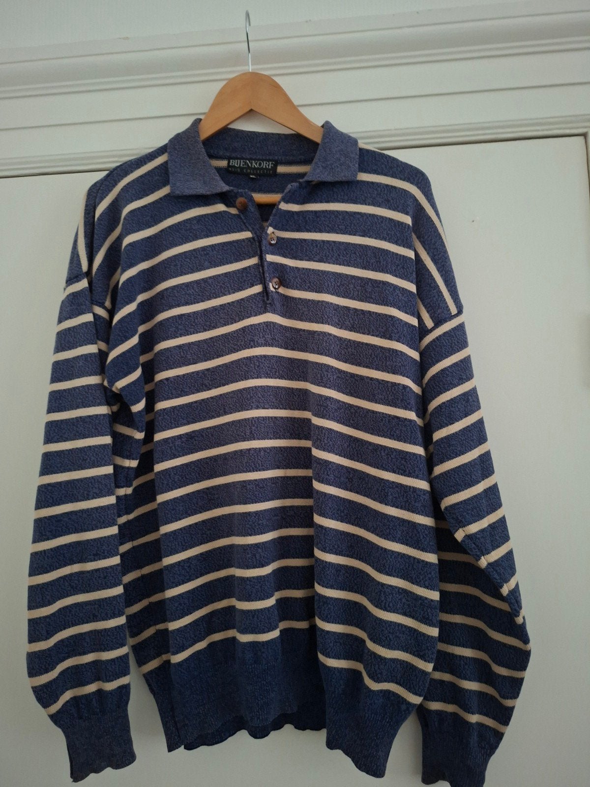 Gestreept katoenen polo trui 100% katoen, Ophalen of Verzenden, Zo goed als nieuw, Maat 56/58 (XL), Blauw