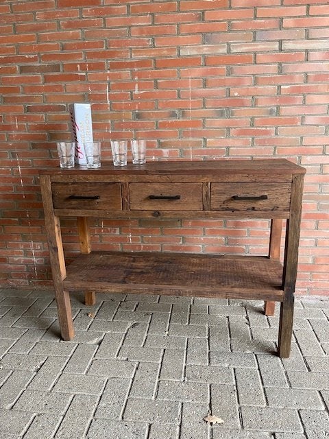 Sidetable 110 cm massief oud hout 3 X LA  voorraad ACTIE, Huis en Inrichting, 100 tot 150 cm, Nieuw, Ophalen of Verzenden, 3 of 4 laden
