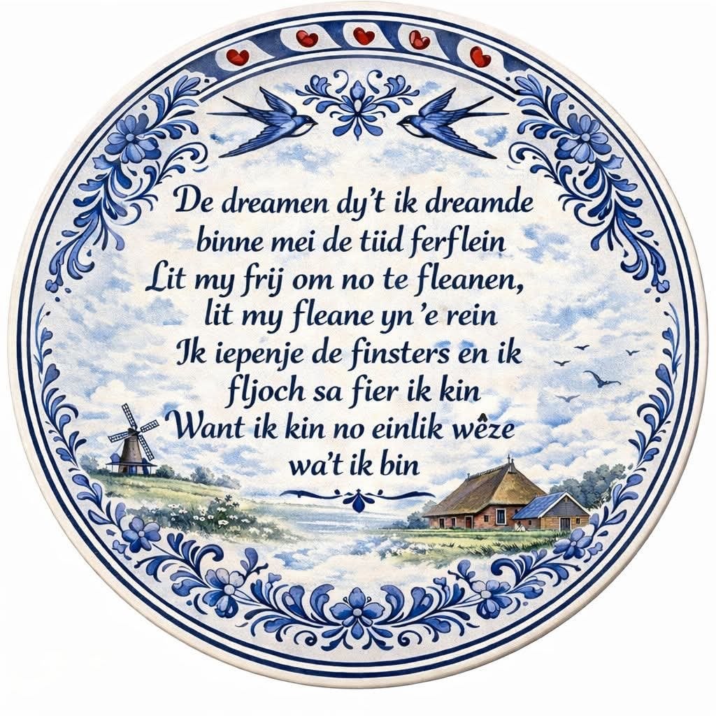 IK ZOEK DEZE Delfts Blauw sierbord met Friese en landschap, Ophalen of Verzenden