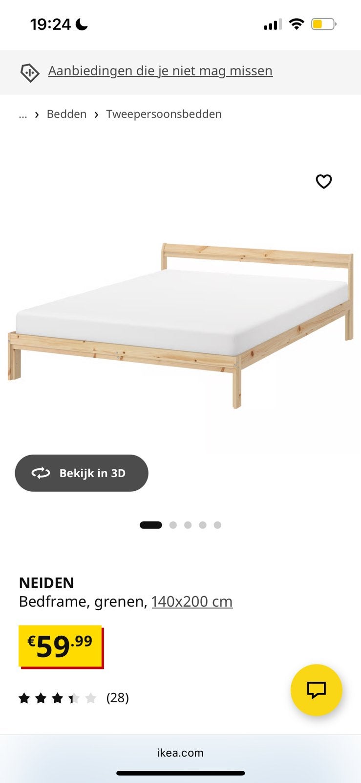 Ikea neiden bedframe met leirsund lattenbodem 140x200cm, Huis en Inrichting, Slaapkamer | Bedden, Tweepersoons, Zo goed als nieuw