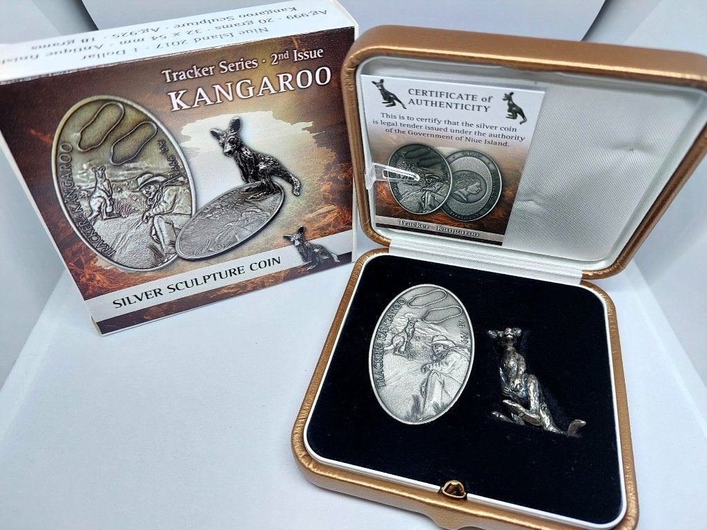 1 Dollar Niue Island Tracker series tweede deel Kangoeroe, Ophalen of Verzenden, Losse munt, Zilver