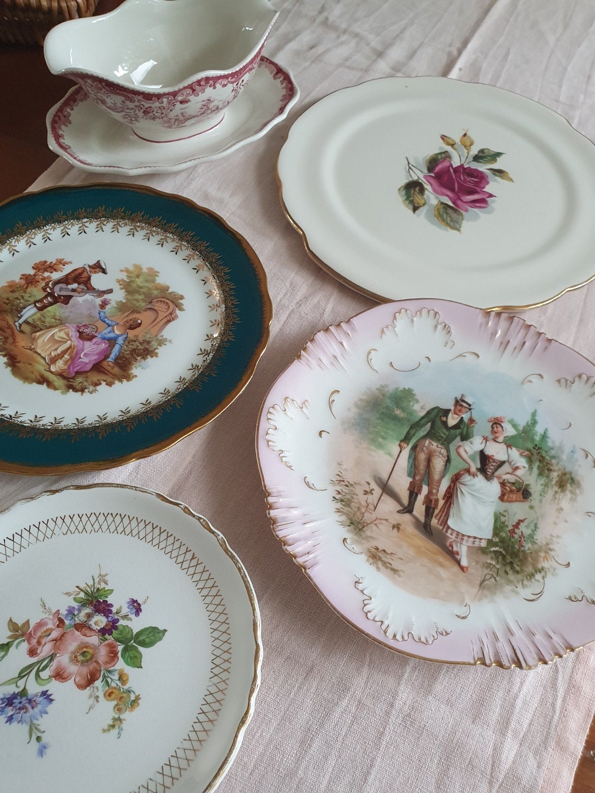 Prachtige brocante Franse serviesdelen, Ophalen of Verzenden