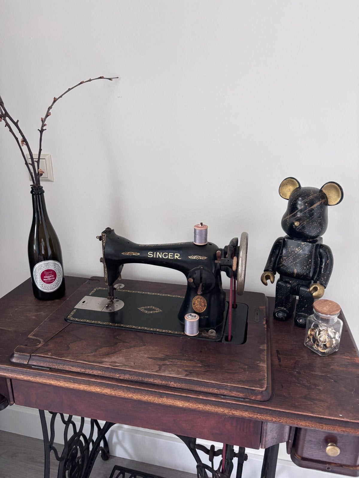 Antieke Singer Naaimachine met Houten Tafel, Ophalen