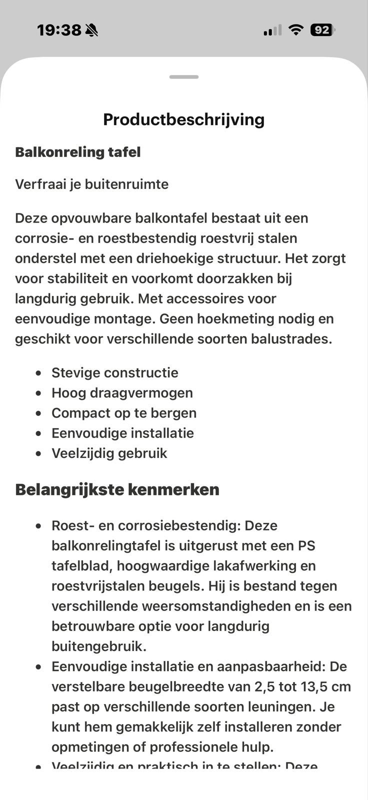 Balkon Hangtafel Opvouwbaar, 5-traps Verstelbaar, Hout, Tuin en Terras, Tuintafels, Ophalen, Nieuw, Rechthoekig, Hout