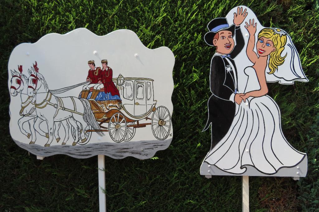 Feestbord voor huwelijk, trouwkoets met witte paarden., Ophalen, Nieuw, Versiering, Geboorte of Huwelijk