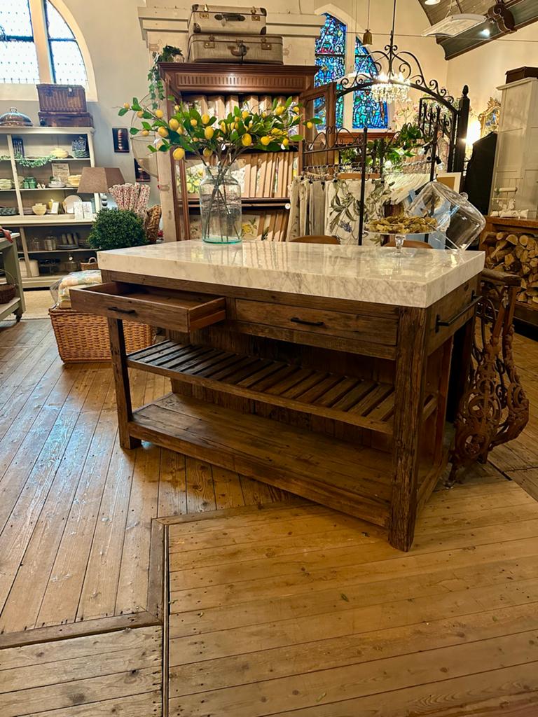 Robuust Keukeneiland met Marmeren Blad en Opbergruimte, Ophalen, IL Fienile, Hout, Hoofdstraat 15