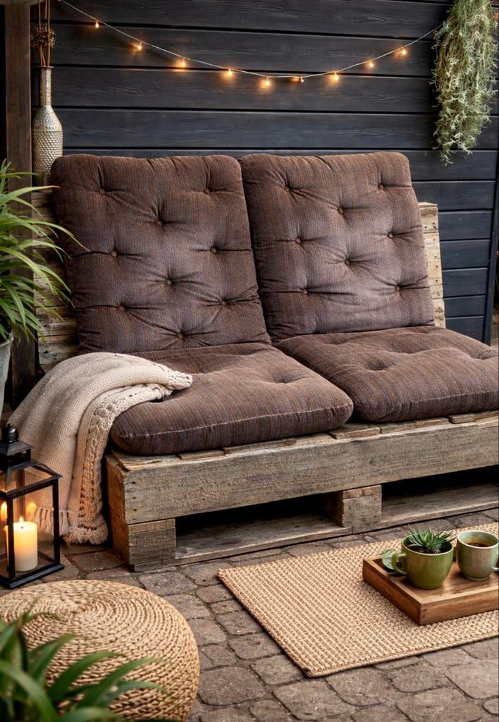 2 (+2 gratis) Vintage lounge palletbank Manou kussens, Ophalen, Gebruikt