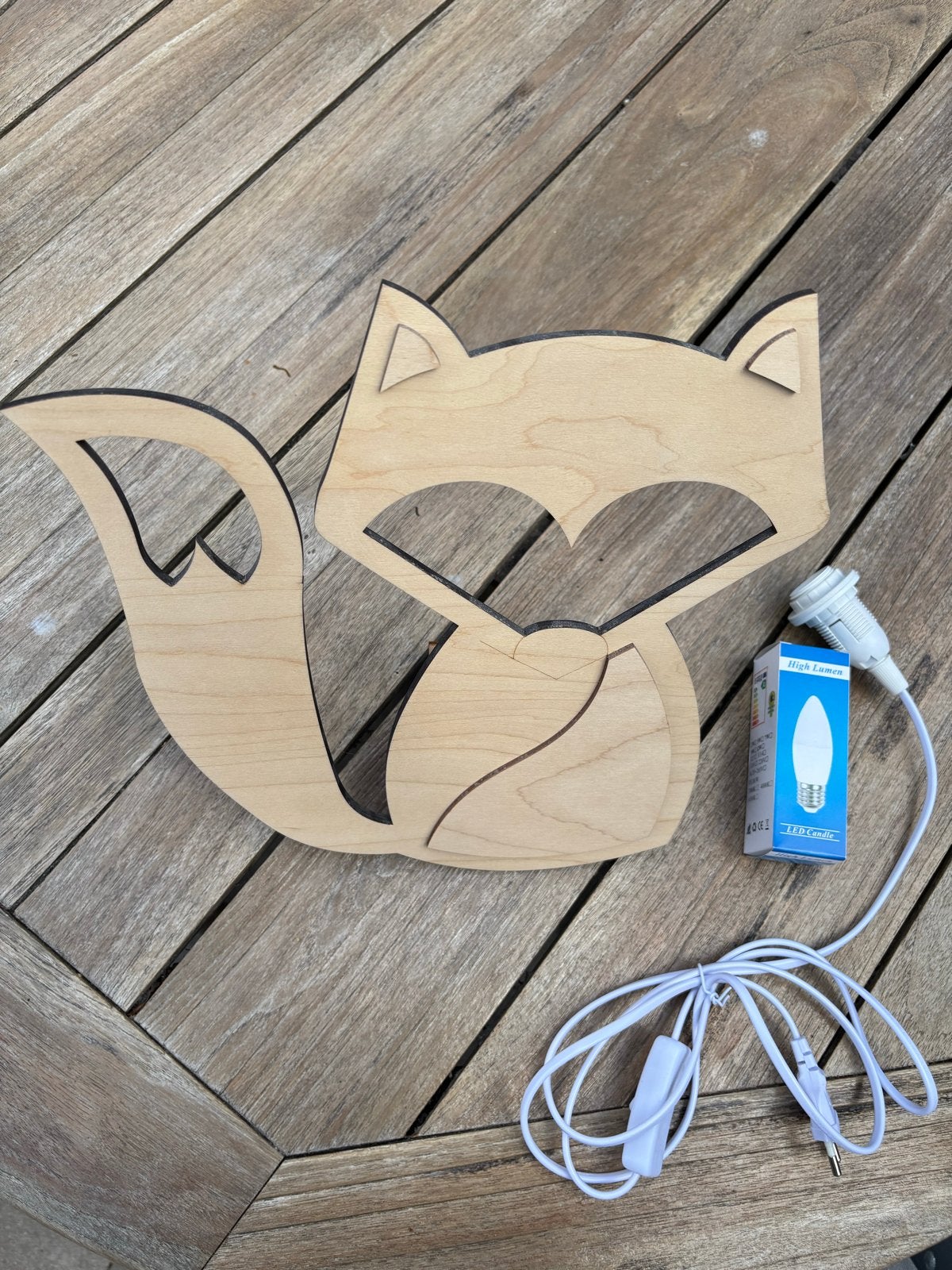 Leuke houten vossenwandlamp voor kinderkamer, Overige merken, E27 (groot), Zo goed als nieuw, Hout
