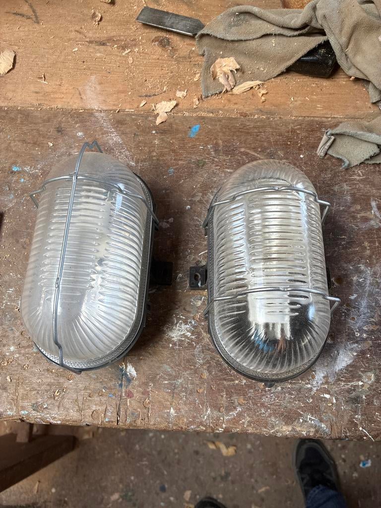 Twee robuuste bulleye lampen - industrieel design, Ophalen of Verzenden, Gebruikt