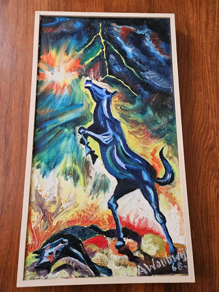 Schilderij van Anne Woudwijk - Paard in onweer, Antiek en Kunst, Kunst | Schilderijen | Modern, Ophalen of Verzenden