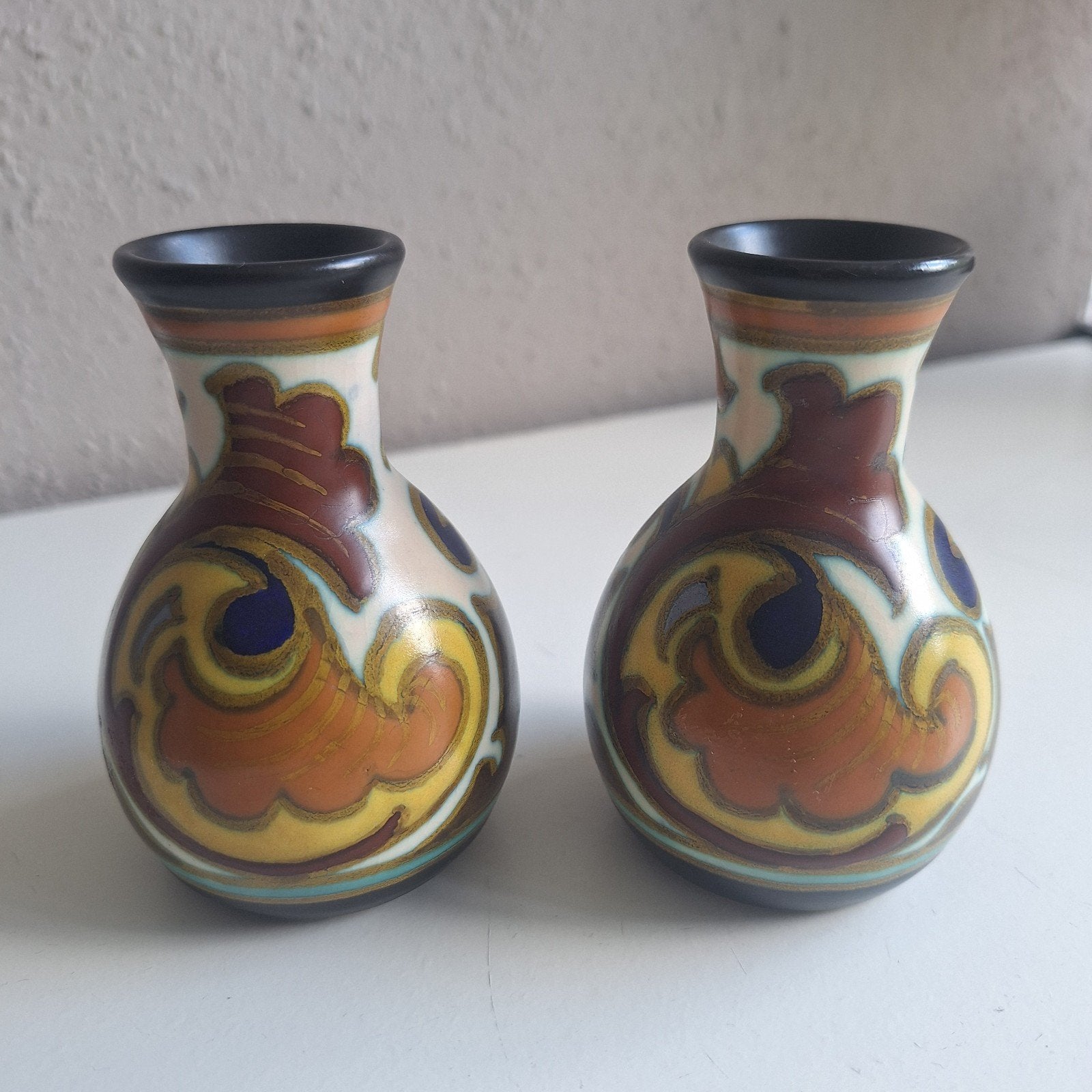 set Arnhemse Plateel buikvaasjes, Gelria /Creta decor, Ophalen of Verzenden